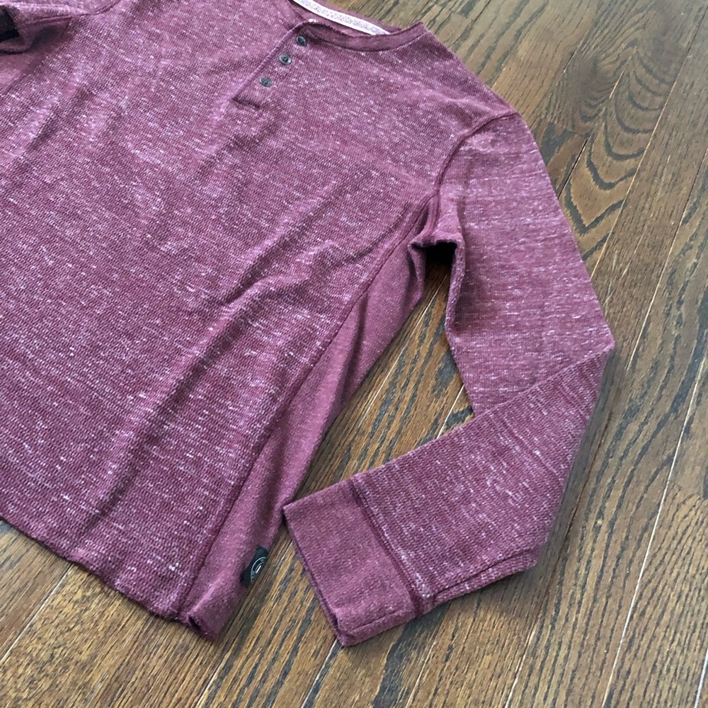 Express Men’s M/L Heathered Maroon Waffle-Knit Long-Sleeve Henley Tee - VGUC! - Picture 4 of 11